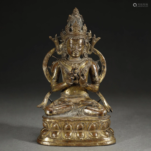 ANCIENT TIBETAN GILT-BRONZE BUDDHA STATUE