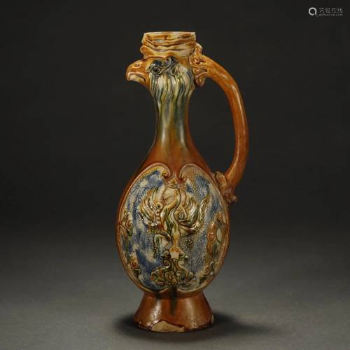 ANCIENT CHINESE THREE-COLOUR GLAZED EWER