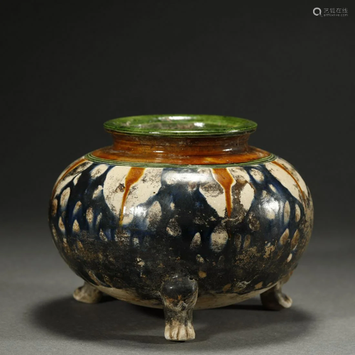 ANCIENT CHINESE THREE-COLOUR GLAZED JAR