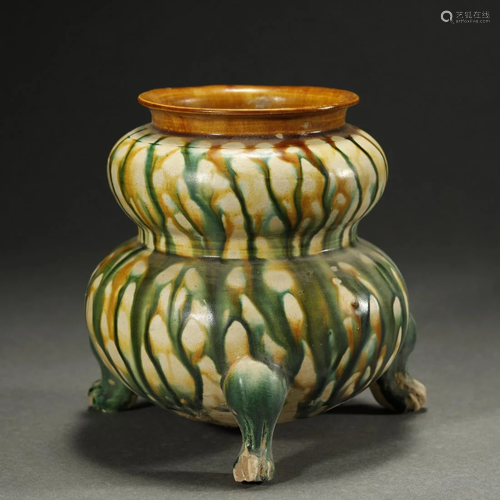 ANCIENT CHINESE THREE-COLOUR GLAZED JAR