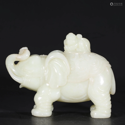 ANCIENT CHINESE WHITE JADE ELEPHANT