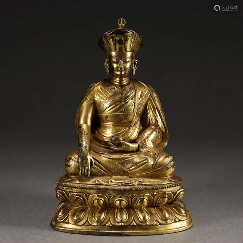 ANCIENT TIBETAN GILT-BRONZE BUDDHA STATUE