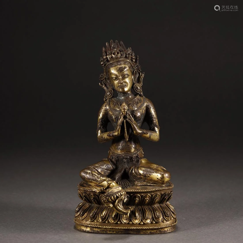 ANCIENT TIBETAN GILT-BRONZE BUDDHA STATUE