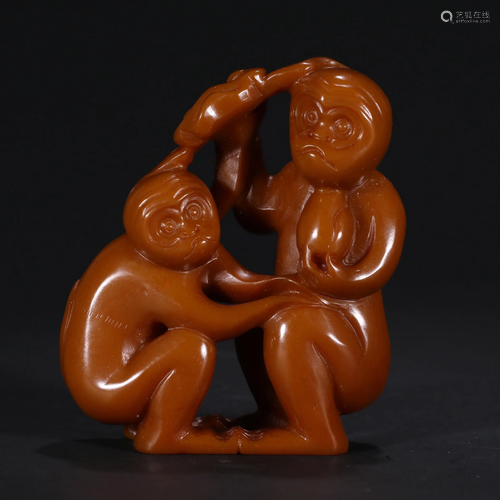 ANCIENT CHINESE YELLOW JADE MONKEYS