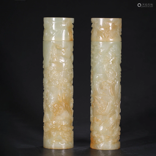 A PAIR OF ANCIENT CHINESE WHITE JADE INCEN…