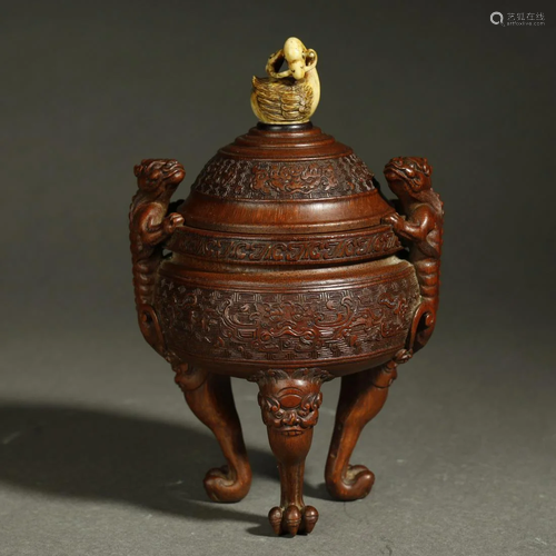 ANCIENT CHINESE CARVED BAMBOO CENSER