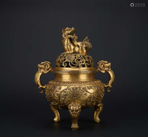 Qing dynasty gilt bronze incense burner