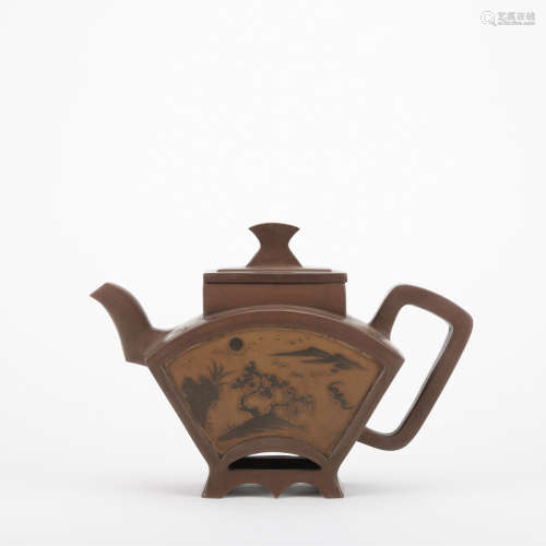 Qing dynasty dark-red enameled pottery teapot