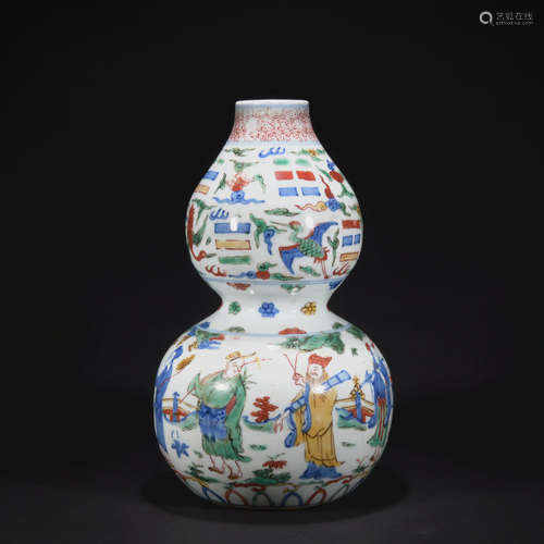 A Wu cai 'figure' gourd-shaped vase,Ming dynasty