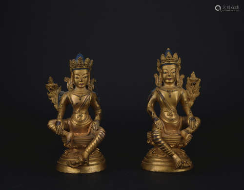 Qing dynasty gilt bronze statue of Bhodisattva 1*pair