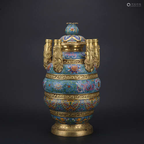 Qing dynasty cloisonne bottle