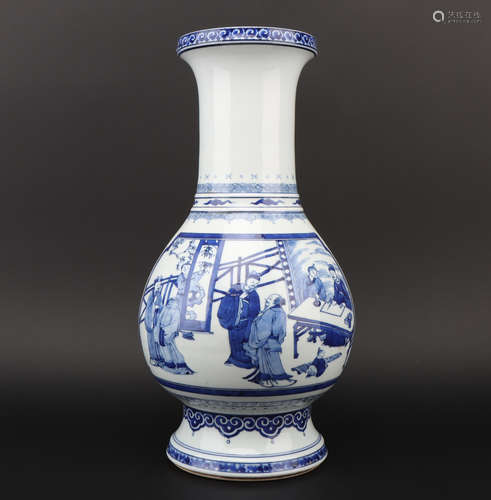 Qing dynasty blue and white bottle with figure pattern