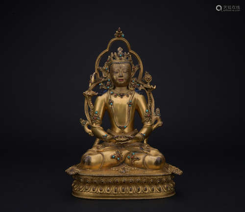 Qing dynasty gilt bronze statue of Avalokiteshvara