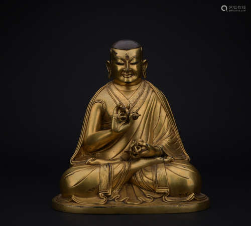 Qing dynasty gilt bronze statue of guru