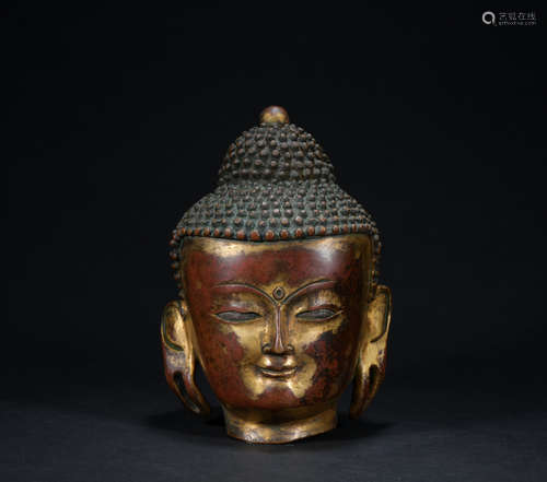 A gilt-bronze buddha head,Qing dynasty