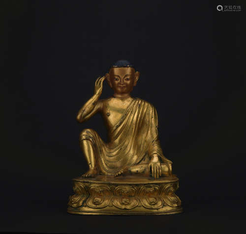 Qing dynasty gilt bronze statue of guru