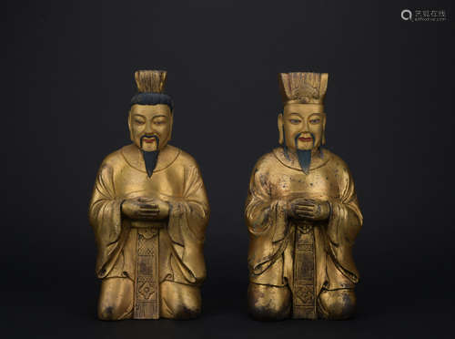 A pair of gilt-bronze figure of Guan Yu,Qing dynasty