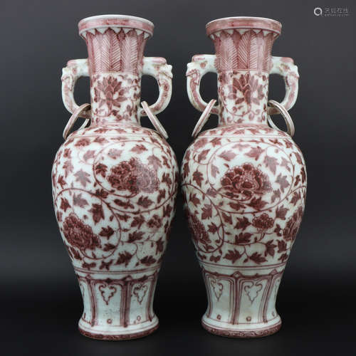 Ming dynasty copper-red-glazed bottle 1*pair