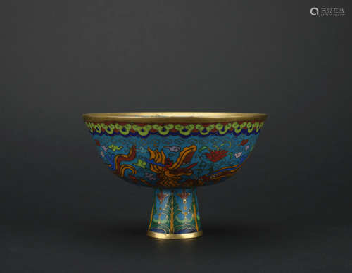 Qing dynasty cloisonne high-foor bowl with dragon pattern