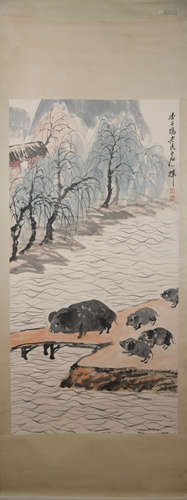 Modern Qi baishi's pig painting