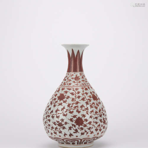 Ming dynasty underglaze red bottle with flowers pattern