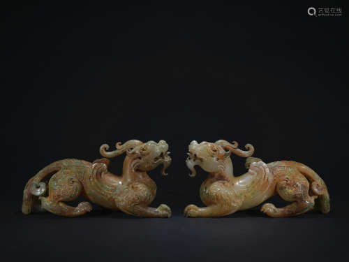 Qing dynasty jade beast 1*pair