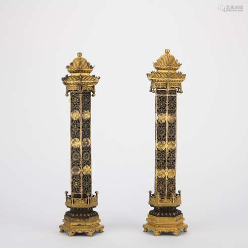 Qing dynasty gilt bronze pagoda 1*pair