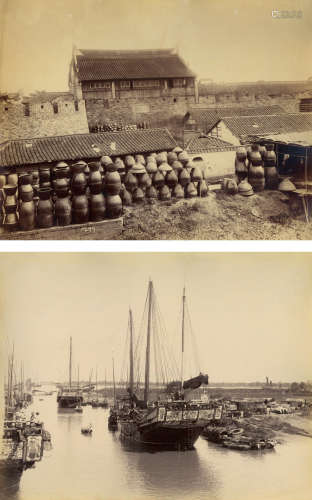 佚名 1880s 佚名 上海振武台/苏州河船景 蛋白照片/Albumen Print