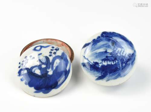 Two Chinese Blue & White Ink Box & Cover, 19th C.