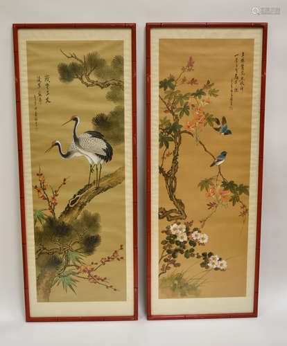 A Set of Chinese Color Painting On Silk