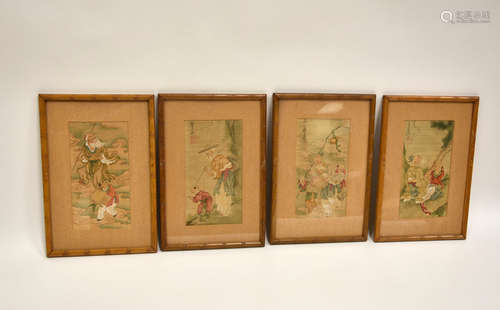 Group of 4 Chinese Painting of Elderly & Kids