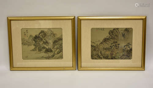 Set of Chinese Color Painting w/Mountaineous Scene