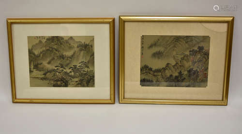 Set of Chinese Color Painting w/Mountaineous Scene