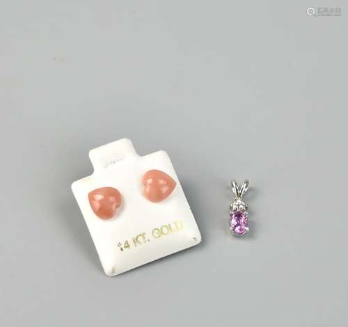 Pair of 14 KT Coral Earrings&Pink Tourmaline Piece