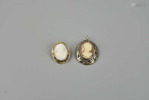 Two 10k Carat Gold Cameo Pin