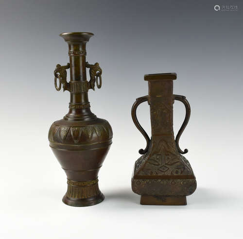 Two Antique Japanese Bronze Vases