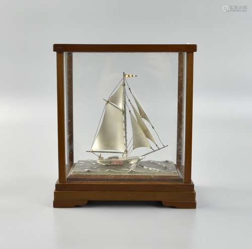 Japanese Sterling Silver Sailboat in showcase