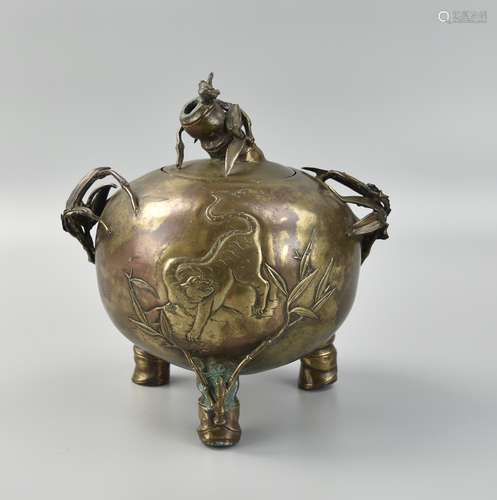 A Japanese Bronze Censer w/ Bamboo Decoration