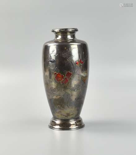 Korean Sterling Silver Enameled Vase