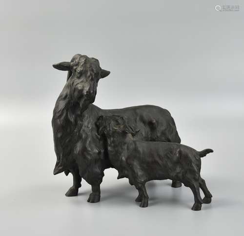 Japanese Carved Bronze Goat / Antelope