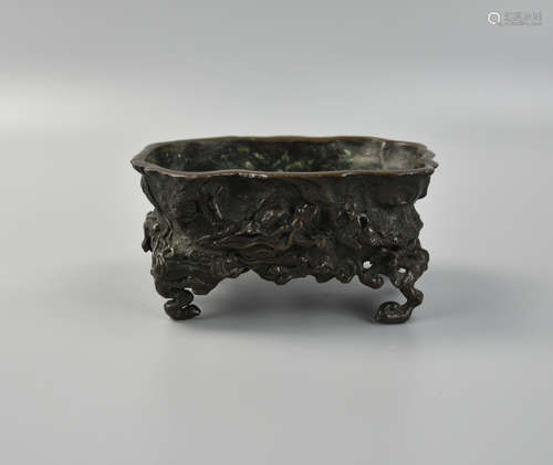 Japanese Bronze Planter w/ Dragon Motif, Meiji P.