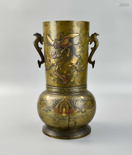 Japanese Mixed Metal Bronze Vase, Edo Period