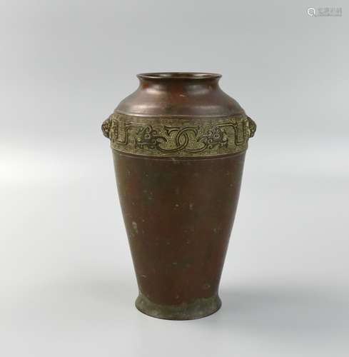 A Japanese Bronze Vase w/ Mask Handles