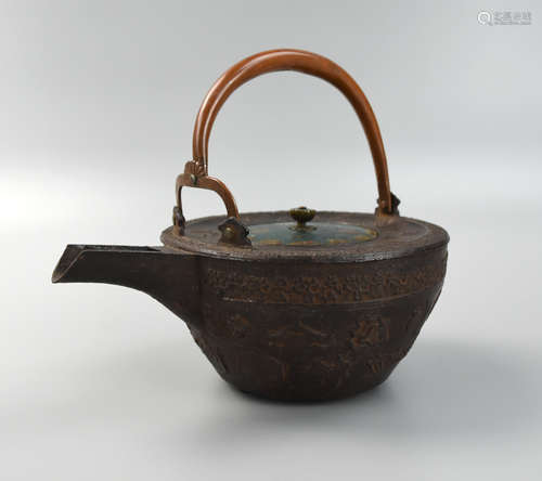 A Japanese Iron Teapot w/ Cloisonne Cover