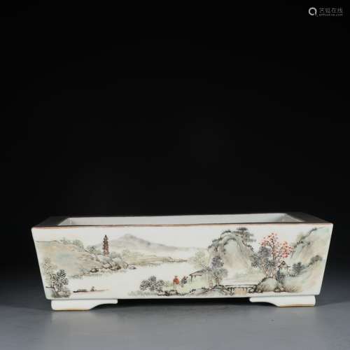 A Chinese Porcelain Famille Rose Landscape Brush Washer