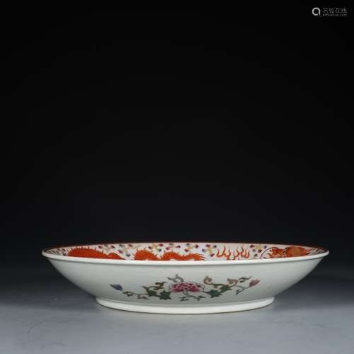 A Chinese Porcelain Alum Red Dragon&Floral Plate