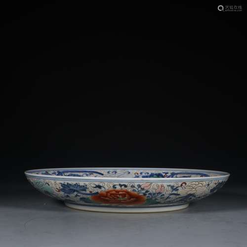 A Chinese Porcelain Blue&White Famille Rose Floral Plate