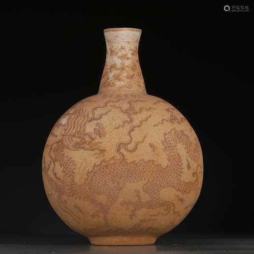 A Chinese Porcelain Underglaze Red Dragon Oblate Vase