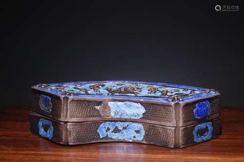 A Chinese Silver Enameling Blue Figure-Story Box