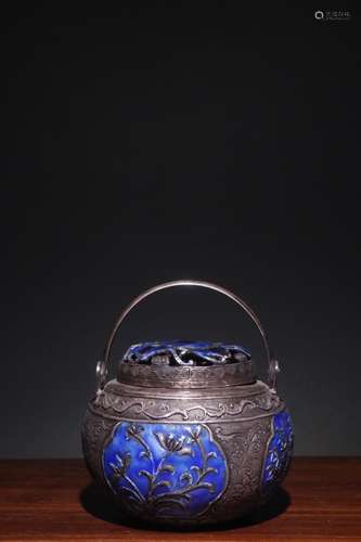 A Chinese Silver Enameling Blue Pot